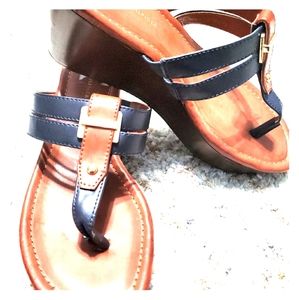 Tommy Hilfiger Navy/Brown Wedge Sandals
